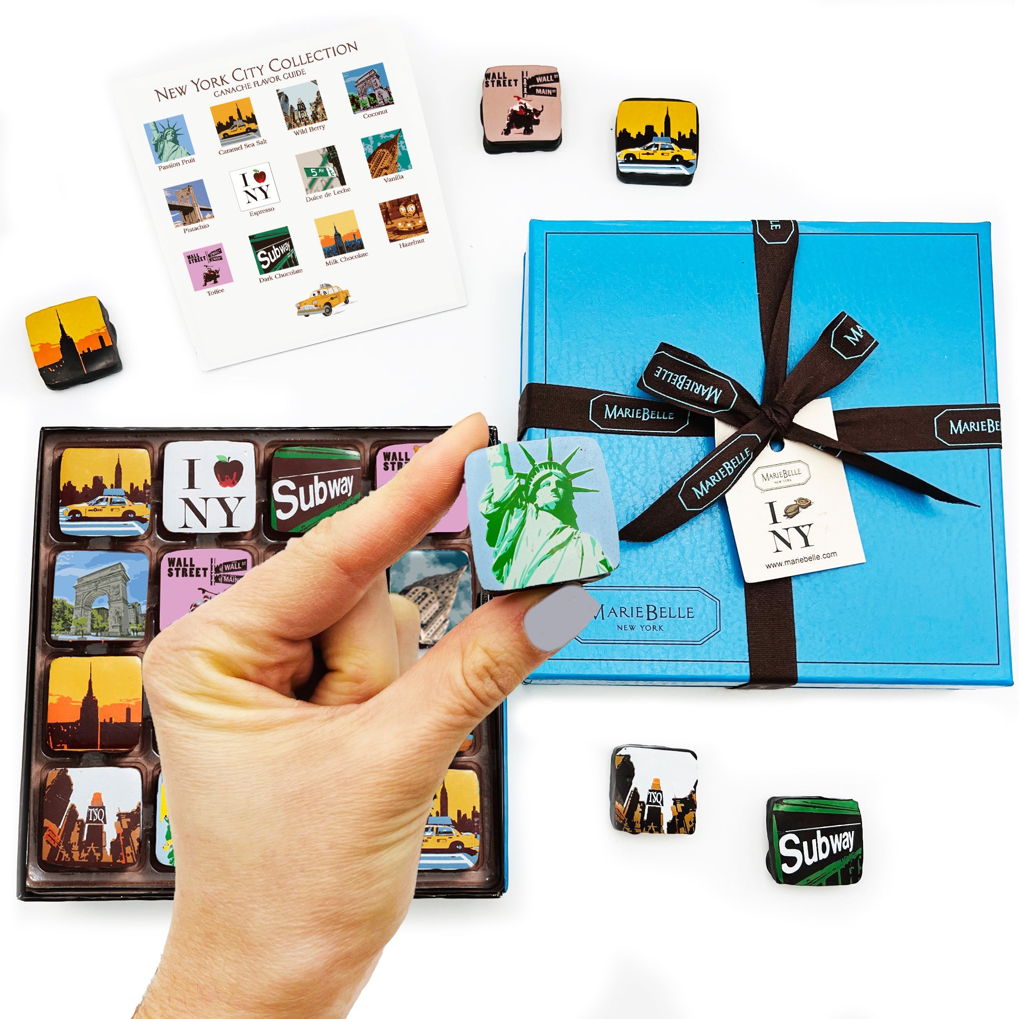 16pc New York Chocolate Ganache Blue Box Upclose