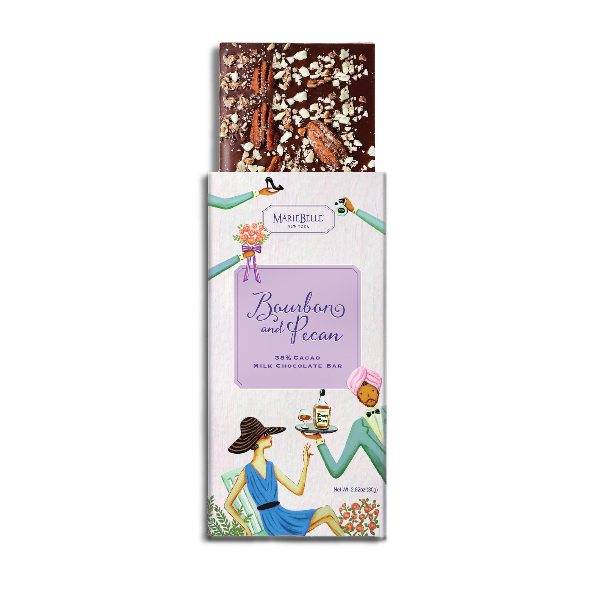 80g MarieBelle • 38% Milk Chocolate Bar with Bourbon & Pecans