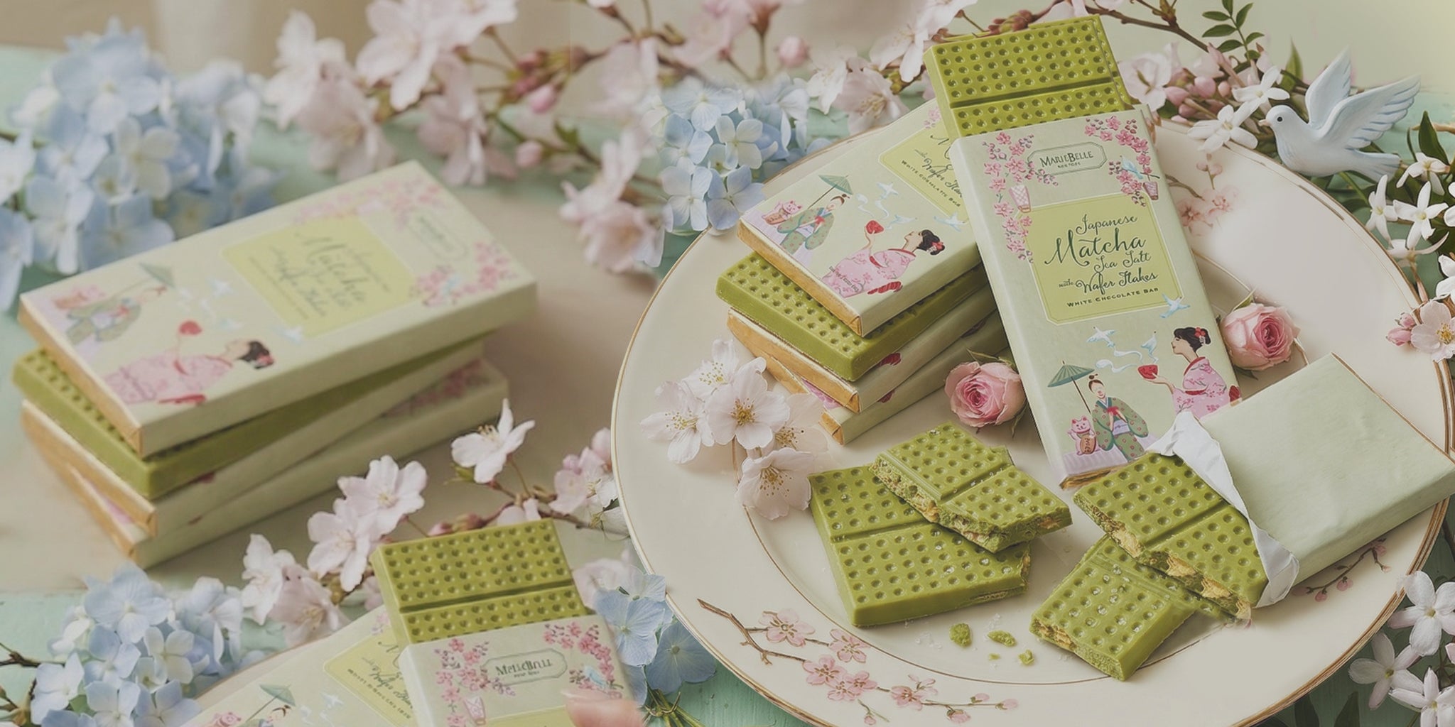 Collection of MarieBelle Matcha Chocolate bars